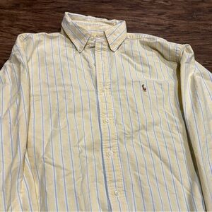 Ralph Lauren Shirt Mens L Yellow blue Striped Yarmouth Button Down Long Sleeve